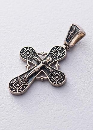 Золотой крестик "распятие. cпаси и сохрани" с чернением п03213