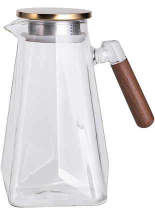 Заварник стеклянный для чая 2 л чайник для заваривания с ручкой прозрачный hp-34-32
