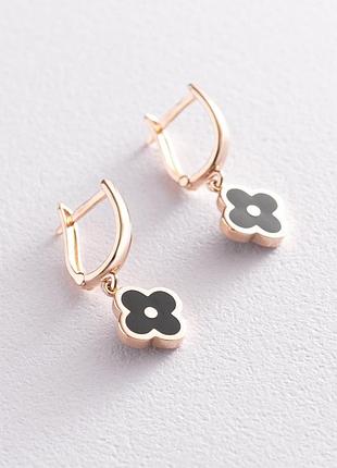 Золотые серьги "клевер" с емалью с06814 zipmarket