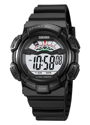 Мужские спортивные часы skmei 2153 черные с белым циферблатом кварцевые для активного отдыха и фитнеса с ve-33