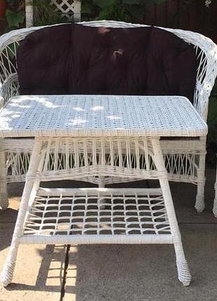 Белая мебель плетеная и подушками| комплект плетеной мебели белой | мебель садовая с накидками