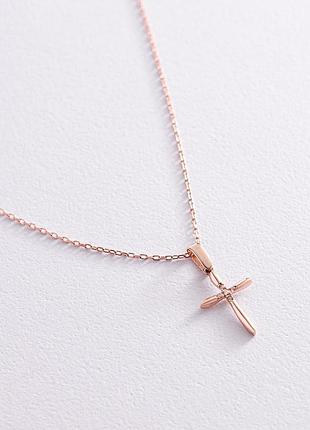 Золотое колье "крестик" с фианитами кол02189 zipmarket