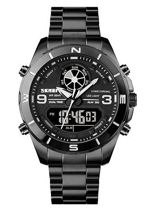Часы мужские skmei 1839 черные с черным циферблатом кварцевые с подсветкой для повседневного использован ve-33