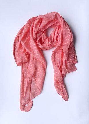 Шарф женский асимметричный в мелкие горошки лето-весна-осень 154х71 см розовый