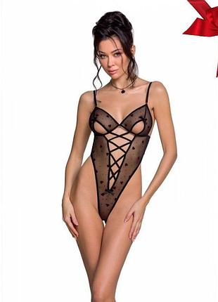 Эротическое боди с рисунком passion lovelia body s/m, black so4754