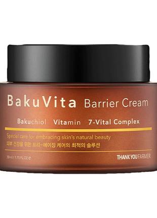 Зволожуючий крем thank you farmer bakuvita barrier cream 50 ml з бакучіолом і вітамінами c та e