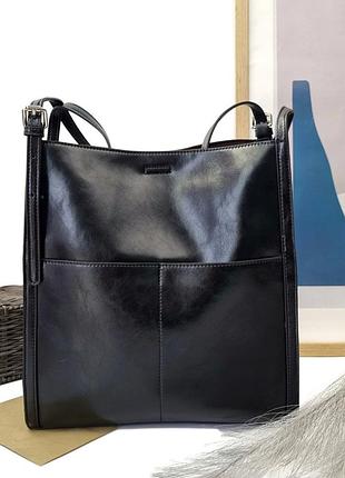Модная сумка шоппер натуральная кожа черный арт.89-8571-1 black vivaverba україна - (китай)
