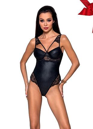 Боди из эко-кожи и кружева passion loona body s/m, black so5356