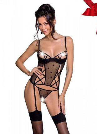 Корсет с подвязками, стринги passion lovelia corset s/m, black so4766