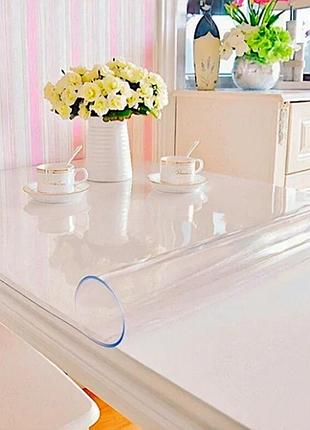 Мягкое стекло силиконовая скатерть 2,0х1,0м прозрачная для стола защита мебели от царапин и грязи dm-11