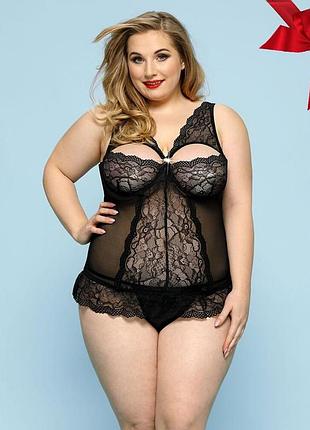 Сексуальный комплект белья jsy «скромница брук» plus size, black, кружево, корсет, стринги so8380