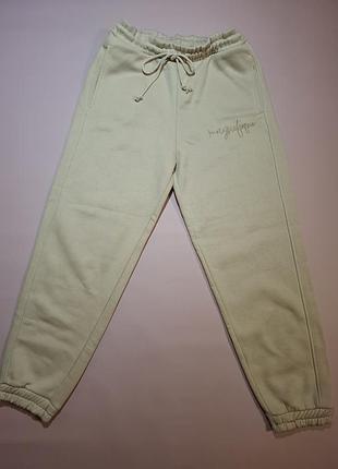 Женские брюки - джоггеры, бежевого цвета на флисе, р.l