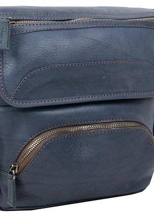 Шкіряна чоловіча сумка mykhail ikhtyar, україна синя