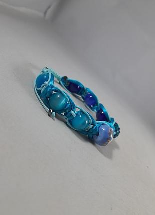 Браслет "манекі-неко у блакитному кімоно"  керамічні бусини, бусини шамбала