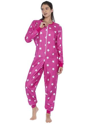 Рожева махрова піжама кігурумі з зірочками