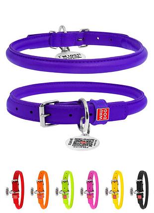 Нашийник для собак шкіряний waudog glamour з qr паспортом, круглий, д 13 мм, дов 53-63 см фіолетовий