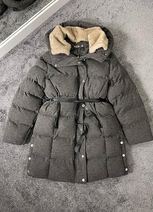 Пальто пуховик люкс лоро пиана сіре та чорне брендовий довгий жіночій пуховик длинный пуховик пальто с поясом