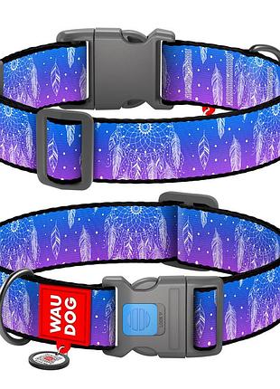 Ошейник для собак нейлоновый waudog nylon с qr паспортом, рисунок "ловец снов", пластиковый фастекс, xxl, ш 35 мм, дл 46-70 см