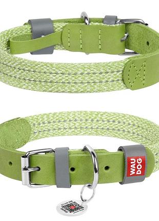 Ошейник для собак из кожи и восстановленного хлопка waudog classic, m, ш 20 мм, дл 30-39 см салатовый