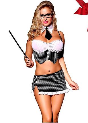 Костюм учительницы в полоску sunspice юбка, топ, стринги, очки, воротник-галстук, указка 81422/o/s/a2148/a2144