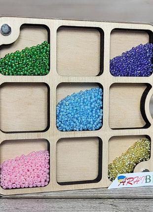 060259 квадратный мини органайзер на 9 ячеек для бисера, бусин с прозрачной крышкой