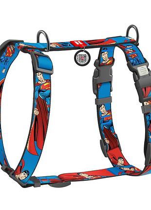 Шлея для собак анатомическая h-образная waudog nylon с qr паспортом, рисунок "сила супермена", пластиковый фастекс, xl, ш 25 мм, а