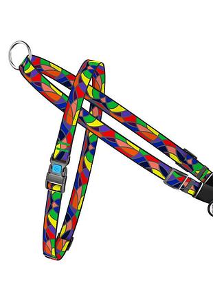 Шлея для собак швидкознімна waudog nylon з qr паспортом, малюнок "вітраж", пластиковий фастекс, ш 15 мм, а 40-55 см, в 45-60 см
