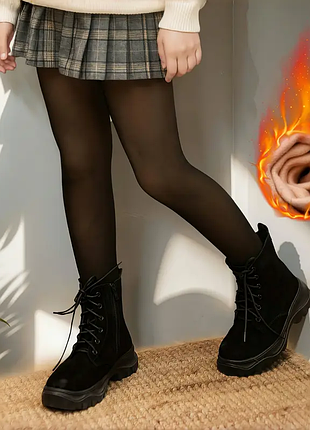 Теплые колготы на флиссе детские черные 122-130,130-146