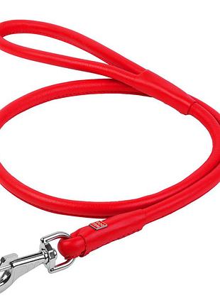 Поводок для собак кожаный waudog glamour круглый, дл 13 мм, дл 122 см красный