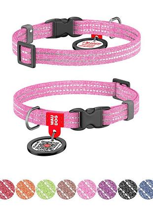 Ошейник для котов и мелких пород собак waudog re-cotton с qr паспортом, восстановленный хлопок, светоотражающий, пластиковая