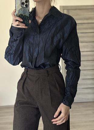 Блискуча синя сорочка в жіноча довгий рукав