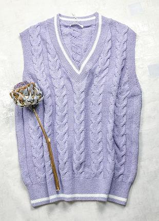 Женский жилет mango трендового сиреневого цвета вязаный косами