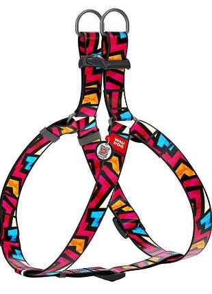 Шлея для собак waudog nylon с qr паспортом, рисунок "графити", пластиковый фастекс, ш 20 мм, дл 50-75 см