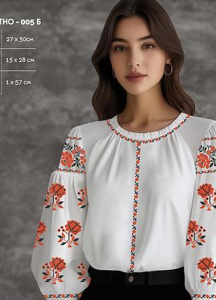 Сж етно-005б сорочка жіноча, габардин, термодрук, білий, р 42-52, заготовка для вишивки бісером