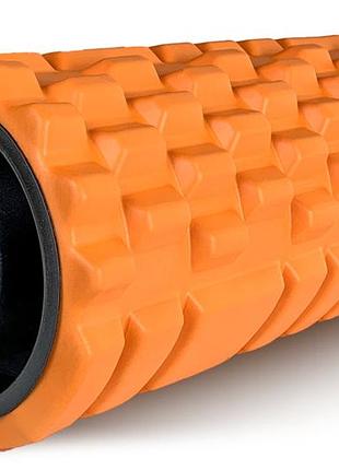 Массажный ролик easyfit grid roller 33 см v.1.1 прочный массажер (оранжевый)