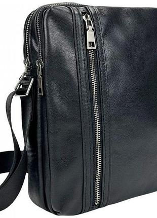 Мужская сумка кожаная tiding bag через плечо черная