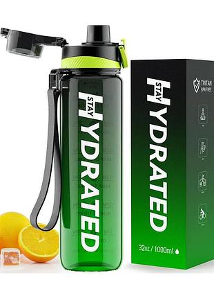 Hydrated water bottle - 1000ml tritan green black