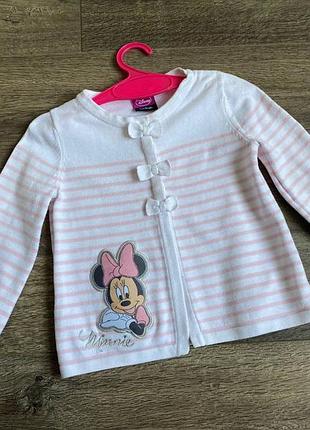 Мягкая хлопковая кофточка кардиган с диснеевской минни маус