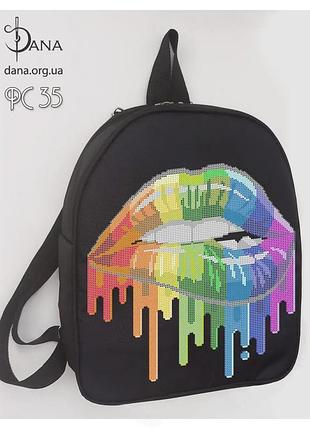 Рс35 цветные губы (27*32*10 см), набор для вышивки бисером рюкзака