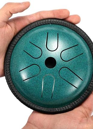 Глюкофон музыкальный инструмент барабан ø14.5 см, с палочками, чехлом и напальчниками - зеленый