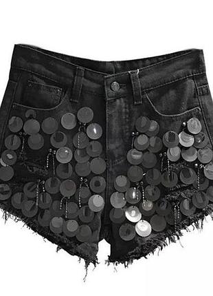 Стильні чорні джинсові шорти камні стрази