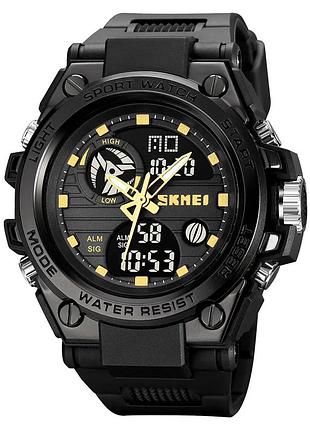Мужские наручные часы skmei 2031 черные с золотым кварцевые часы с подсветкой для спорта и офиса ve-33