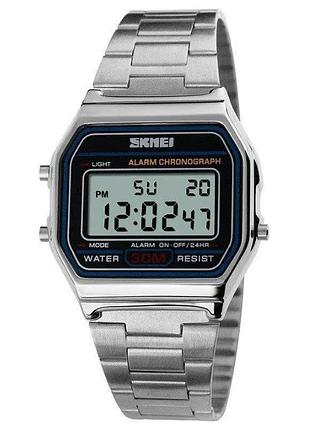 Наручные мужские часы skmei 1123 серебристые кварцевые часы с будильником и секундомером для мужчин стил ve-33