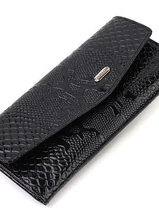 Фактурне жіноче лаковане портмоне з натуральної шкіри з тисненням під змію canpellini 21700 чорне