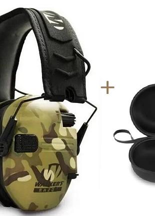 Тактичні активні навушники walkers razor мультикам із чохлом для стрільби та захисту слуху шумоізоляція ve-33