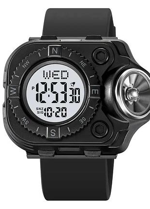 Мужские наручные часы с фонарём skmei 2187 черные с белым циферблатом спортивные часы для активного отды ve-33