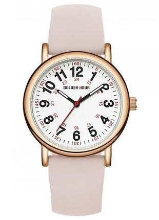 Наручний кварцовий годинник goldenhour trend рожевий спортивний годинник з арабськими цифрами для активн ve-33