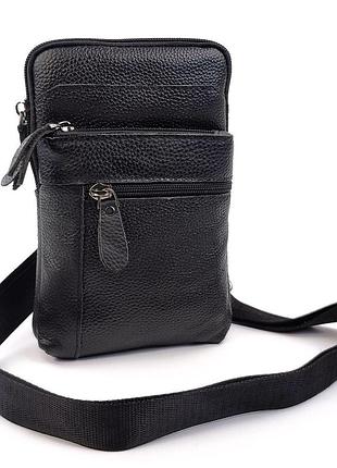 Сумка на пояс шкіряна через плече jz an-3103 13x20x3-4 чорна