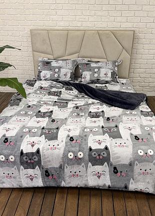 Плюшевое постельное белье микрофибра cappone котики 160х200 см