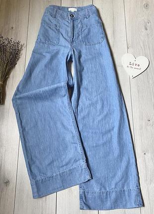 Прямі широкі джинси з високою посадкою h&m з тонкого котону